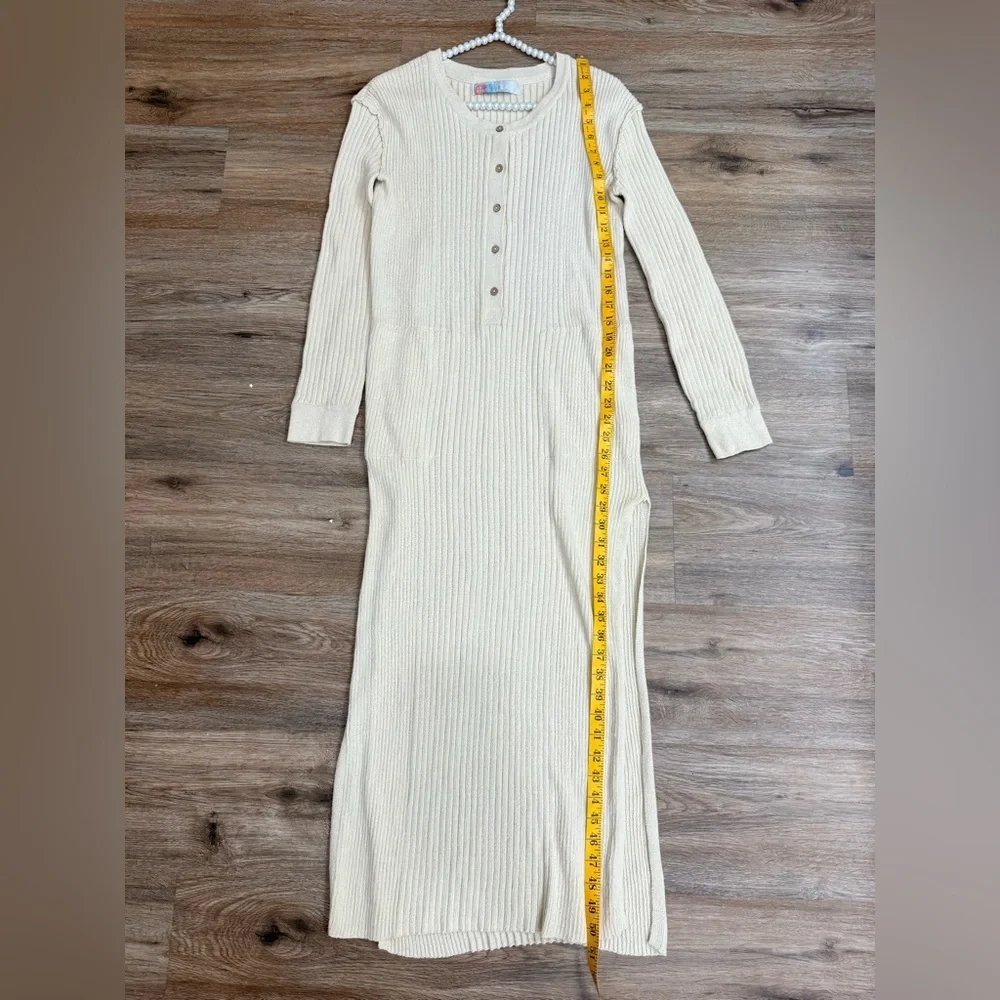 Free People FP BEACH Free Fall Sweater Maxi Slit Ribbed Dress Tan Size S